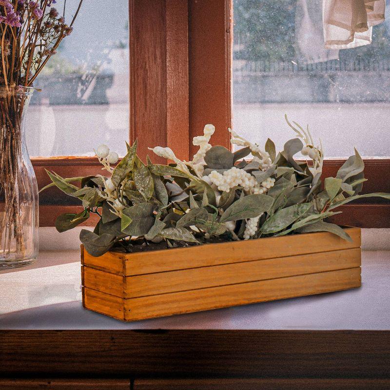 Rustic Holiday Planter Box with White Berry Greenery, 22"