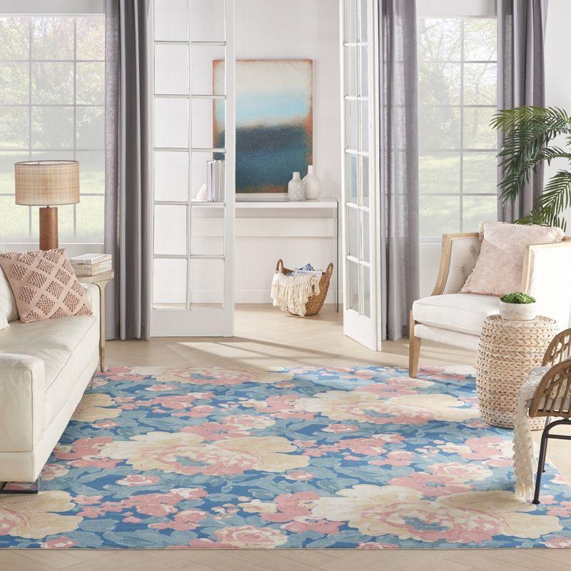 Waverly Floral Blue Outdoor Area Rug