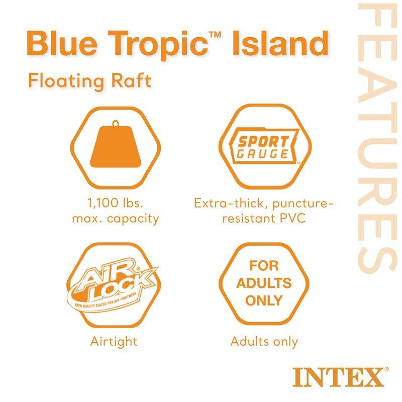 Intex Blue Tropic Inflatable Lake or Swimming Pool Island Water Floating Lounger Raft with Backrests, Built-In Cooler, and 4 Cupholders