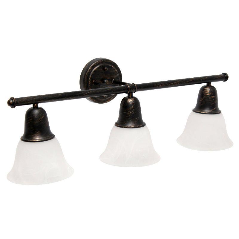 3 Light Metal and Alabaster White Glass Shade Vanity Wall Light Fixture with Metal Accents - Lalia Home