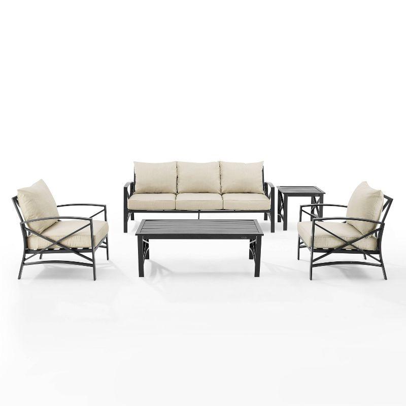 Kaplan 5pc Outdoor Sofa Set with Sofa & 2 Chairs with Coffee Table & Side Table - Crosley