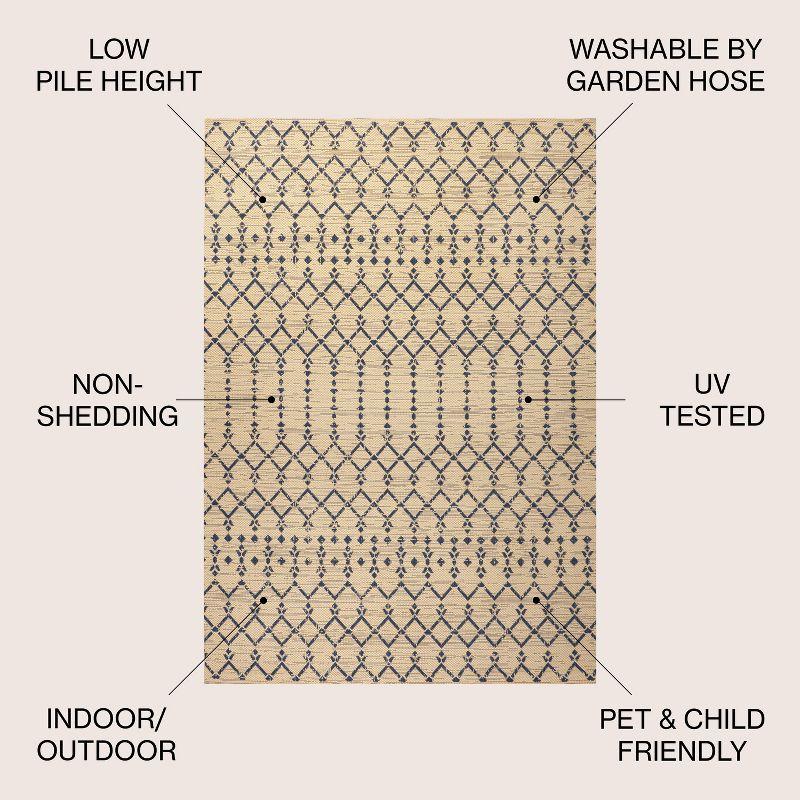 5' x 5' Ourika Moroccan Geometric Textured Weave Indoor/Outdoor Area Rug, Beige/Navy - JONATHAN Y
