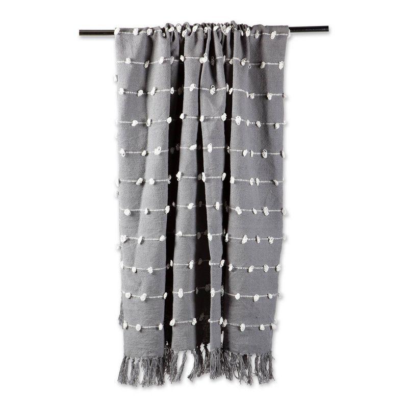 Chic Gray 50"x60" Cotton Woven Throw with Decorative Fringe