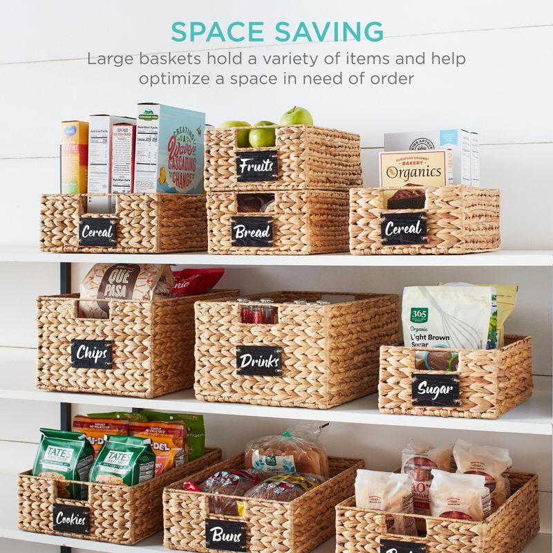 Best Choice Products Set of 4 12in Woven Water Hyacinth Pantry Baskets w/ Chalkboard Label, Chalk Marker - Natural
