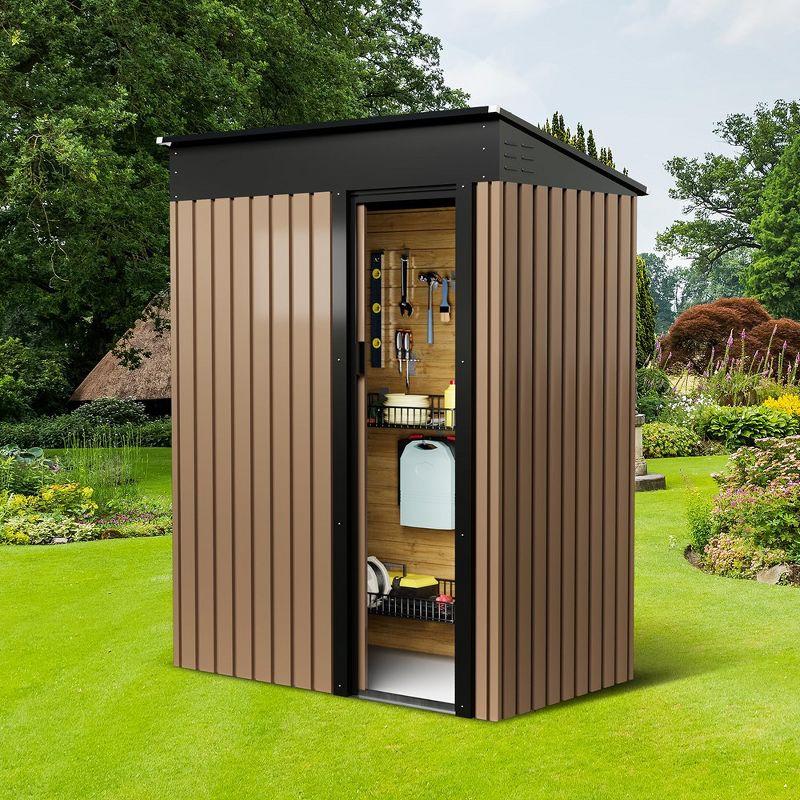 Brown Metal 5' x 3' Outdoor Storage Shed with Lock