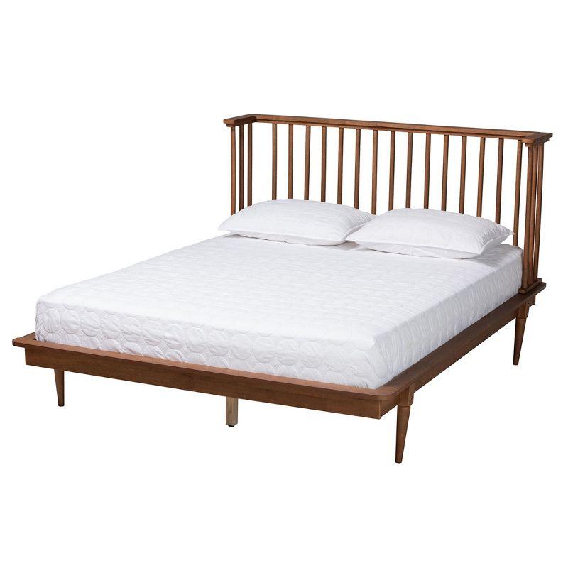 Mid-Century Modern Ash Wood King Platform Bed with Spindle Headboard