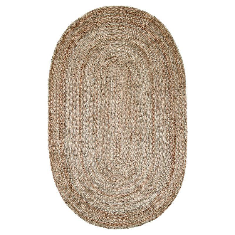 4'x6' Oval Hand Woven Rigo Jute Area Rug Natural - nuLOOM: Modern Braided Indoor Flat Pile Rug