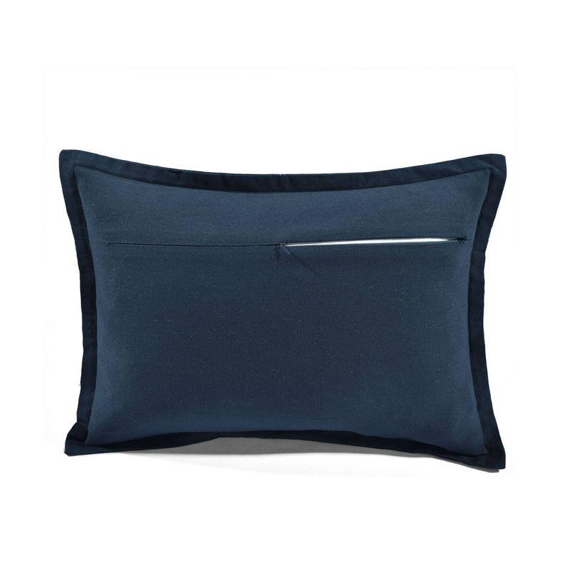 Cozy Navy 13" x 20" Embroidered Cotton Lumbar Throw Pillow Cover