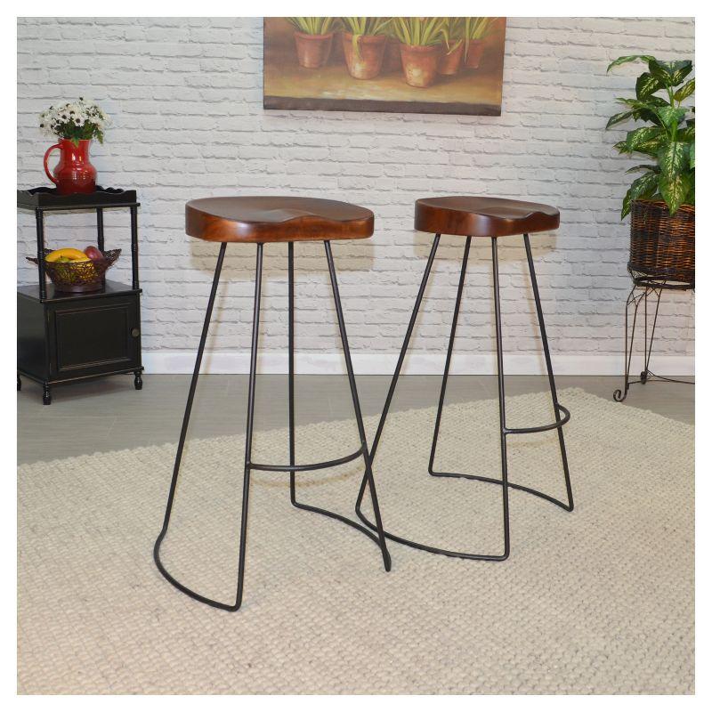 Chestnut and Black 31" Saddle Style Backless Bar Stools, Set of 2