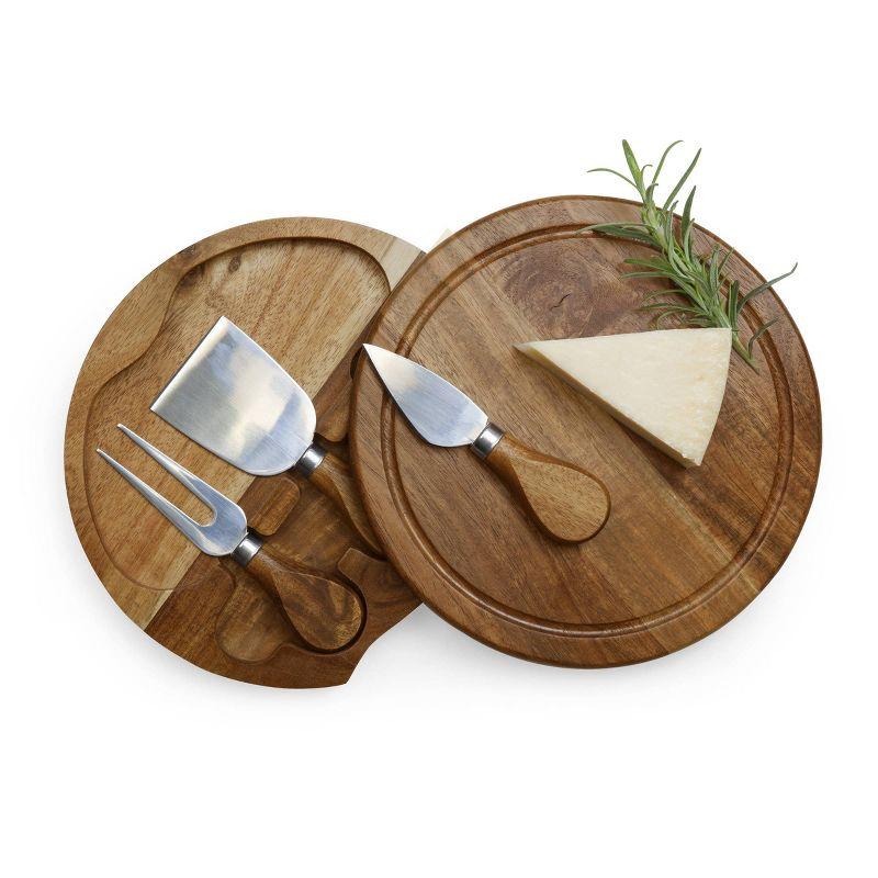 Acacia Round Cheese Board Set - Picnic Time: Charcuterie & Cutting Board, Lightweight Acacia, 7.5" Brown