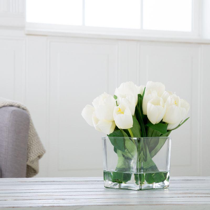 Cream Tulip Artificial Floral Arrangement in Glass Vase