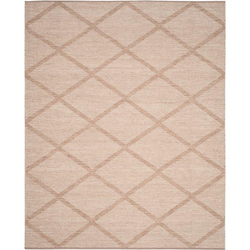 Beige Geometric Diamond Handwoven Wool Cotton Area Rug 6' x 9'