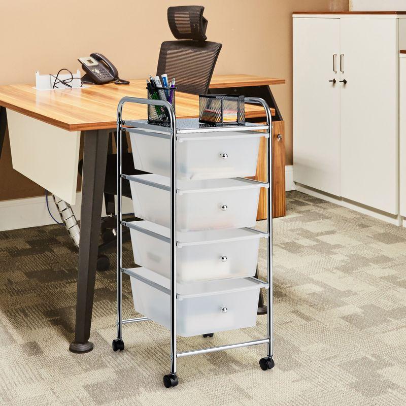 Clear 4-Drawer Rolling Storage Cart with Steel Frame