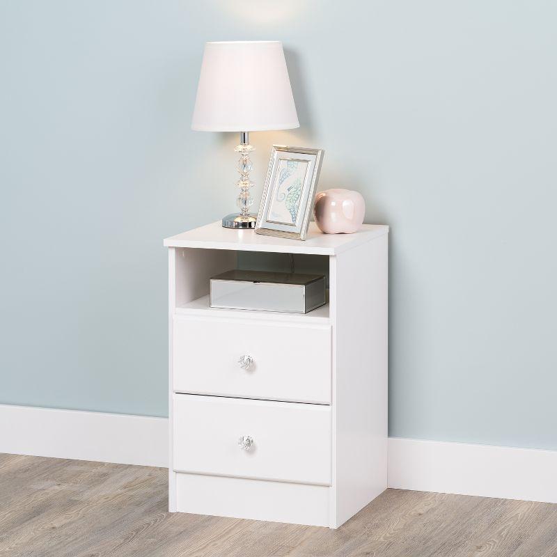 Astrid 2 Drawer Nightstand with Crystal Knobs White - Prepac: Modern Style, Open Shelf Storage