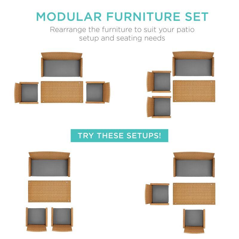 Best Choice Products 4-Piece Outdoor Wicker Patio Conversation Furniture Set w/ Table, Cushions - Natural/Gray