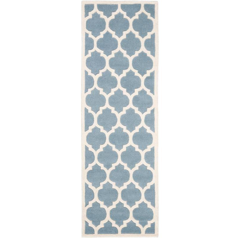 Ivory Blue Elegance Hand-Tufted Wool Area Rug - 27"x11"