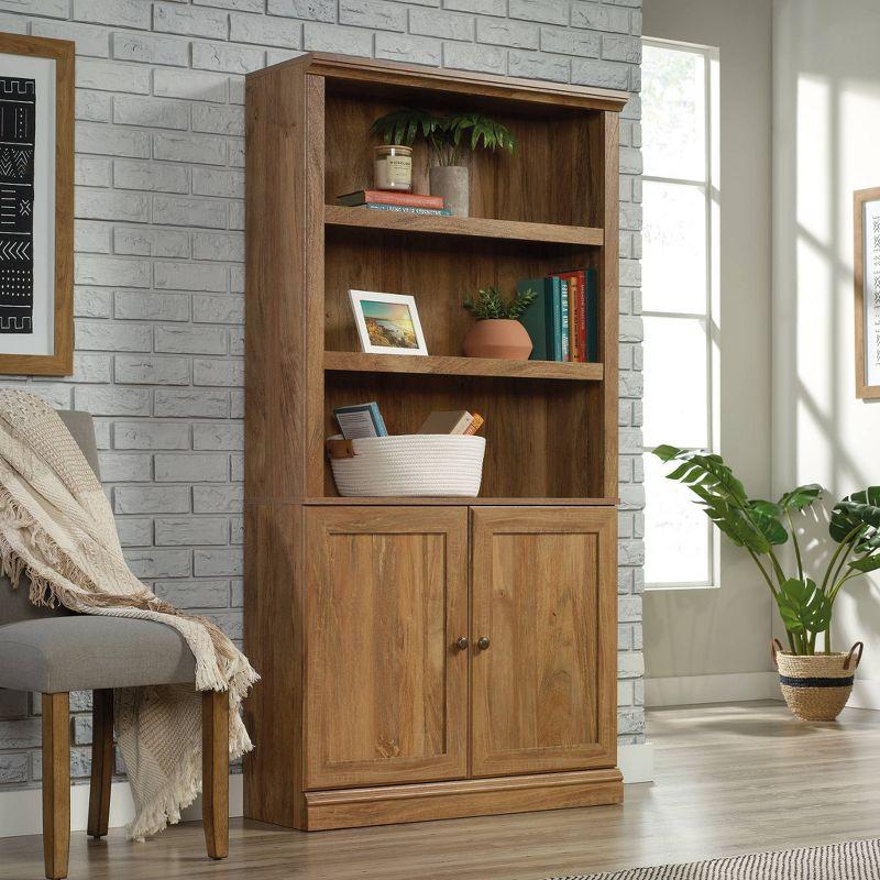 70" 5 Shelf Bookcase with Doors Yellow - Sauder: Sindoori Mango, Vertical Storage