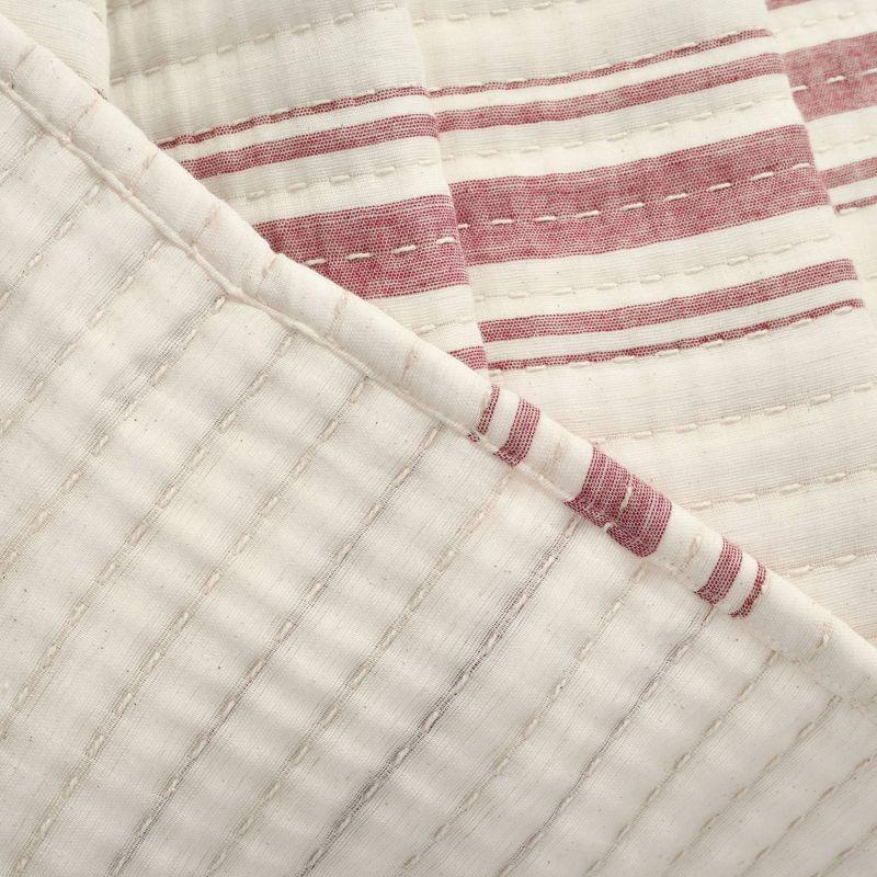 Lush Décor Full/Queen Farmhouse Stripe Kantha Pick Sti Thread Counth Yarn Dyed Woven Single Quilt/Coverlet Red: Reversible, OEKO-TEX Certified