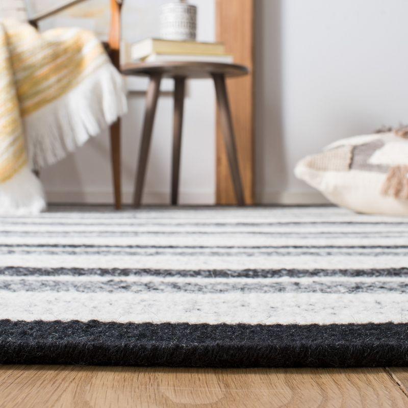 Bohemian Black and Ivory Stripe Handwoven Wool Rug