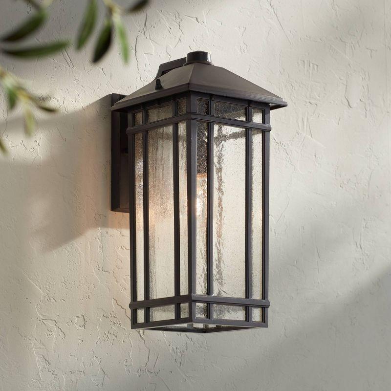 Kathy Ireland Art Deco Outdoor Wall Light Fixture Rubbed Bronze 16 1/2" High Seedy Glass Panels for Exterior House Porch Patio