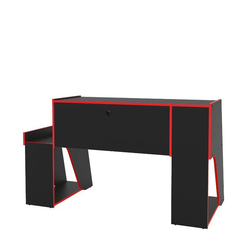 Polifurniture Kyoto Gaming Desk Black/Red : Modern Style, Adult Assembly, Open Storage Shelf, Wood Frame