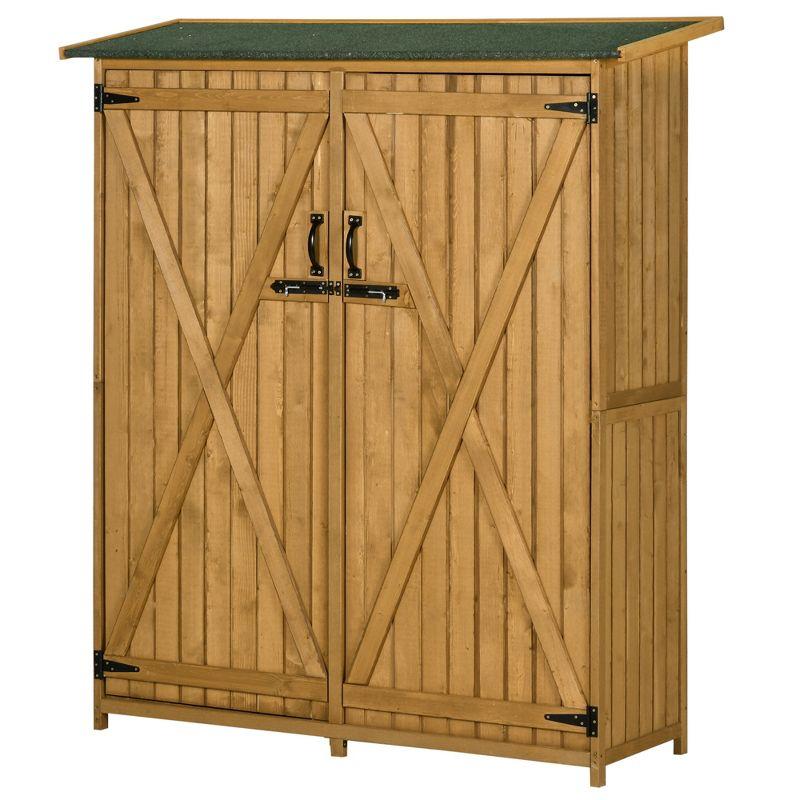 Outsunny Outdoor Storage Cabinet Wooden Garden Shed Utility Tool Organizer with Waterproof Asphalt Rood, Lockable Doors, 3 Tier Shelves for Lawn, Backyard