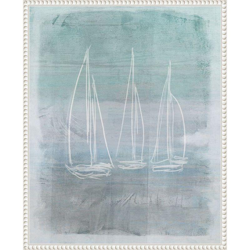 Nautical Beaded Framed Abstract Sailboat Canvas Art