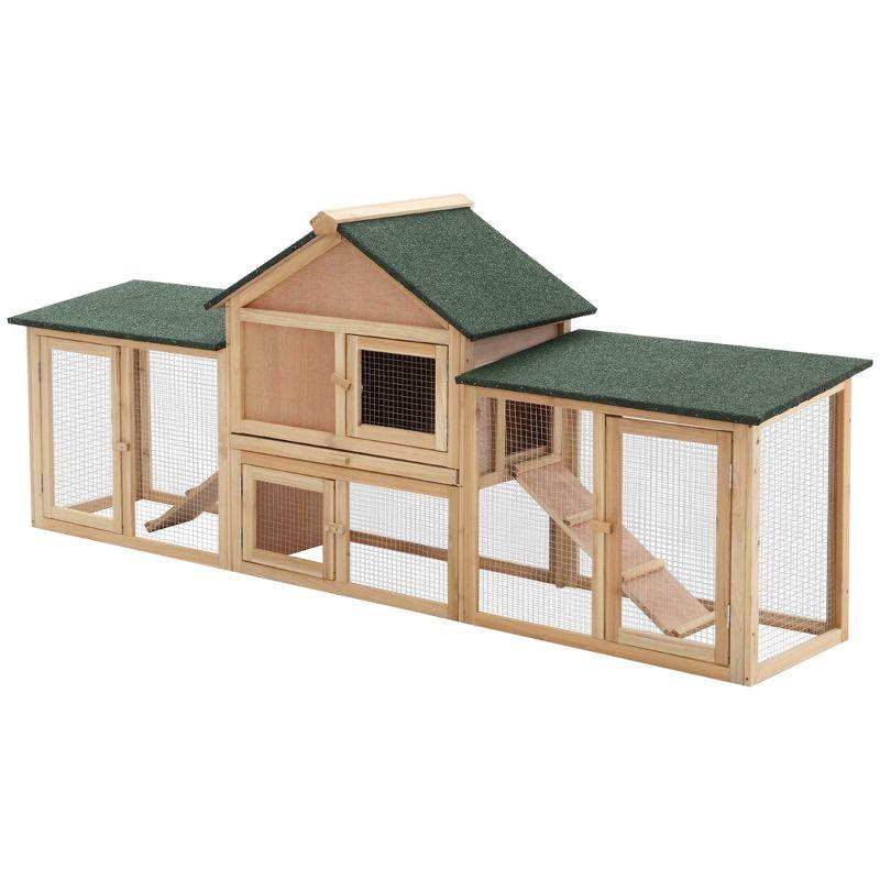 Large Off-White Fir Wood Guinea Pig Hutch with Double Run