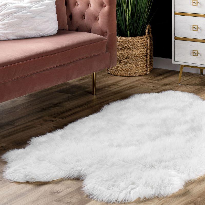 White Faux Sheepskin Shag Rectangular Area Rug