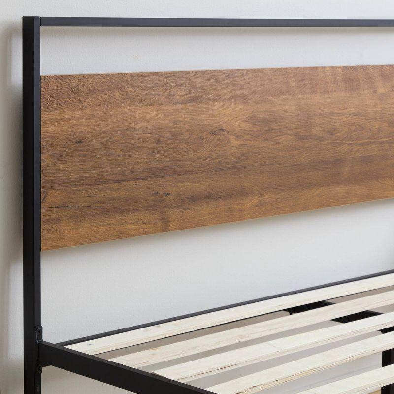 King Nora Metal and Wood Platform Bed Frame Brown - Brookside Home: Sturdy, No Box Spring Needed