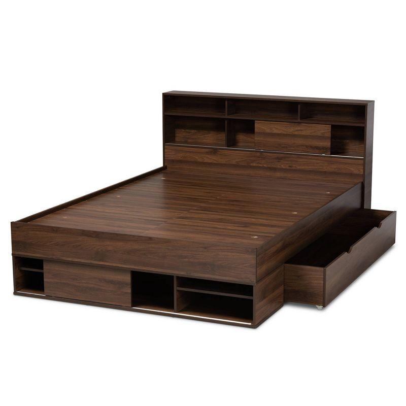 Modern Tristan Walnut Brown Queen Platform Bed with Storage