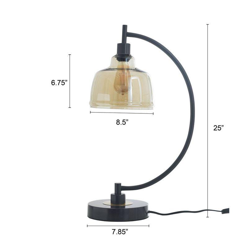 Black Arc Table Lamp with Glass Pendant Shade