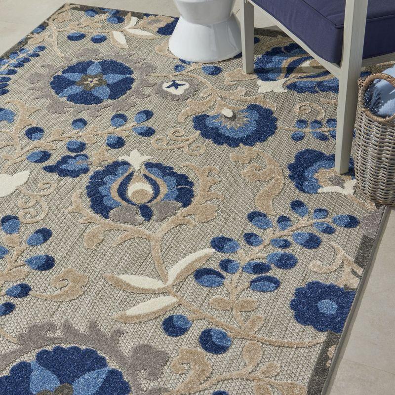Nourison Aloha Floral Textured Flatweave High-Low Indoor Outdoor Area Rug Natural/Blue 6' x 9'