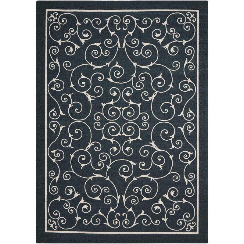 Classic Black Floral 5' x 7' Synthetic Indoor/Outdoor Area Rug