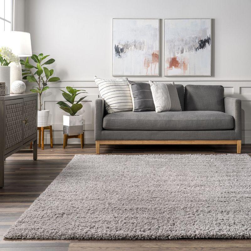 Nuloom Marleen Solid 2x14 Runner Shag Indoor Area Rug for Living Room Bedroom Dining Room Nursery Entryway Hallway, Silver