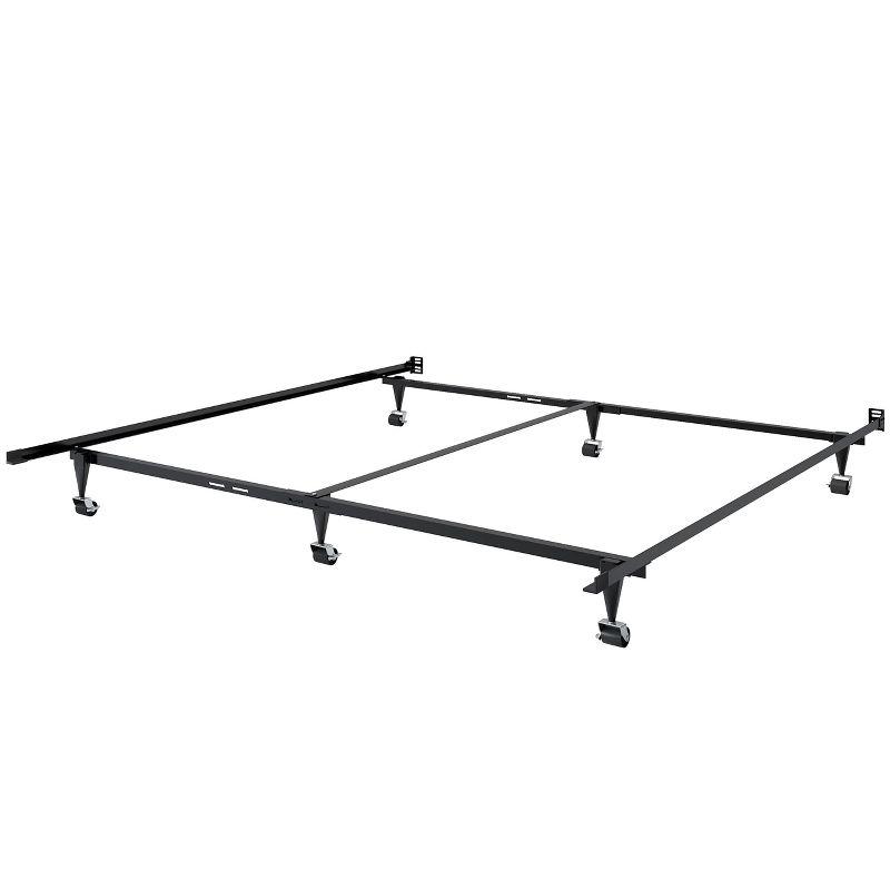 Adjustable Black Metal Queen to King Bed Frame with Wheels