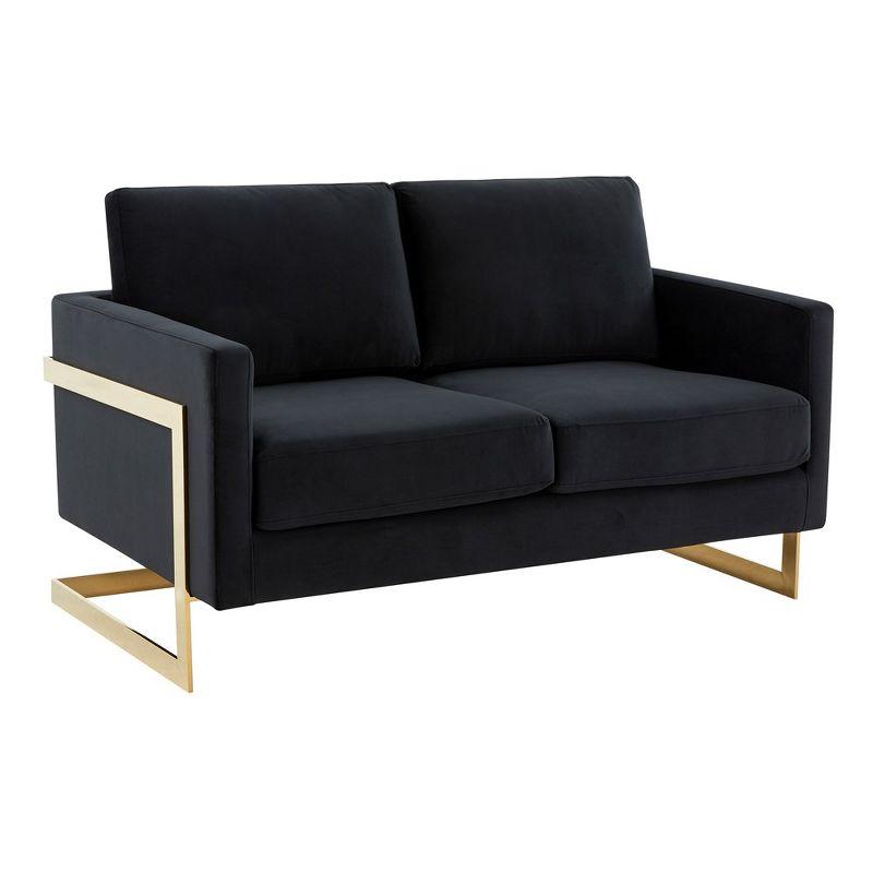 LeisureMod Lincoln Mid-Century Modern Upholstered Velvet Loveseat with Gold Frame