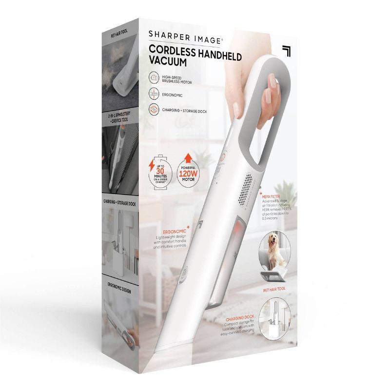 Sharper Image Handheld Vacuum with High-Speed 120W Brushless Motor, Cordless White: Portable, Bagless, HEPA Filter, Multi-Surface