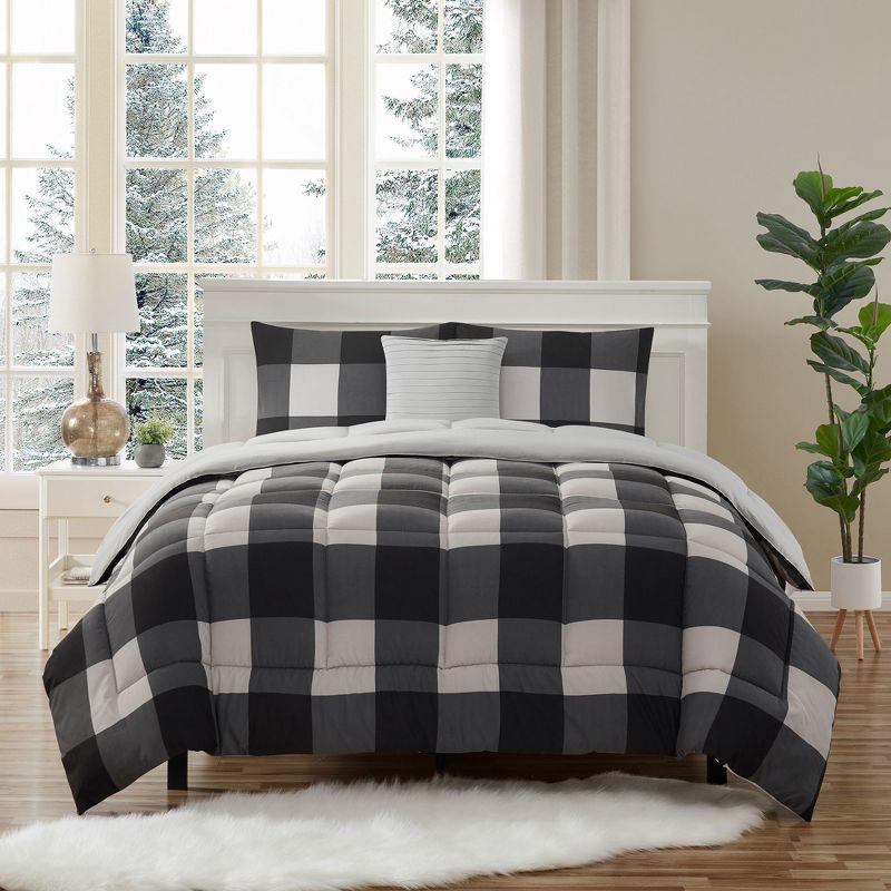 Sweet Home Collection 4 Piece Buffalo Plaid Printed Comforter, Shams & Throw Pillow Set