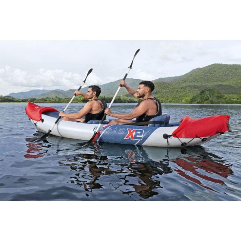 Bestway Hydro-Force Rapid X2 Inflatable 2 Person Kayak Outdoor Lake and River Water Sport Set with 2 Paddles, Hand Pump, and 2 Removable Fins