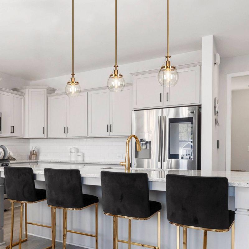 LNC Capensis 1-Light Matte Black and Polished Gold Clear Glass Globe LED Mini Indoor Kitchen Island Light: UL Listed, Adjustable Height