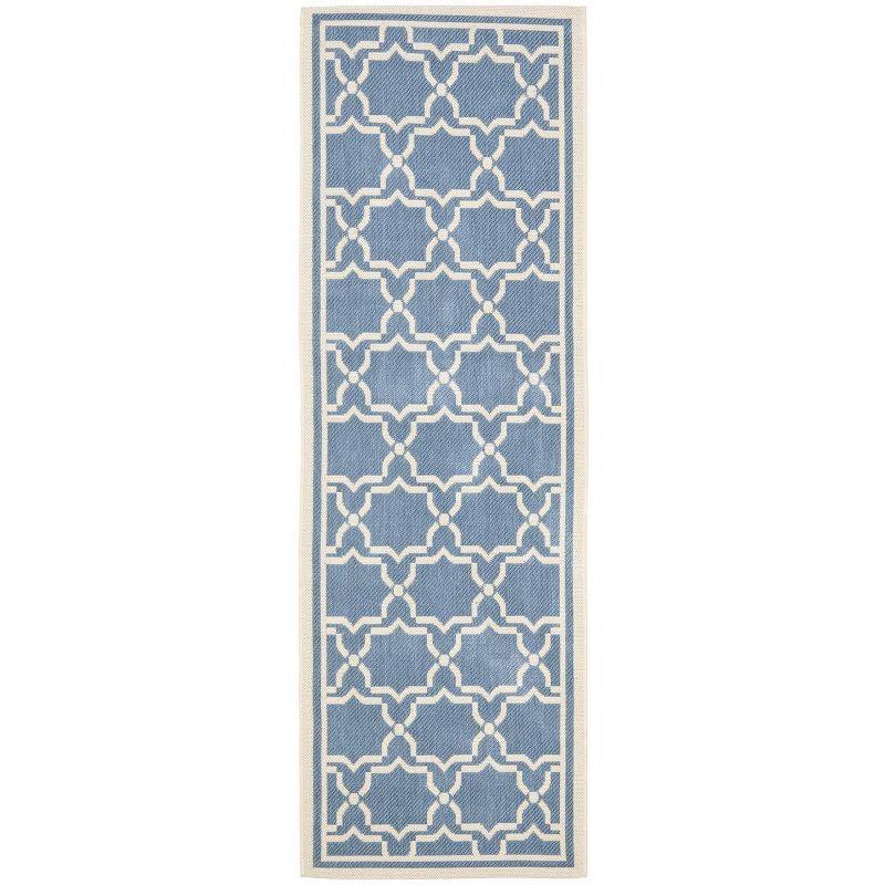 Blue and Beige Geometric Flat Woven Runner Rug