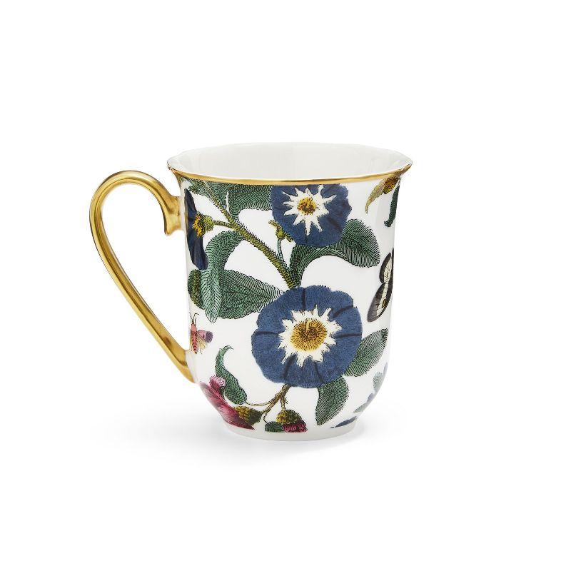 White Floral Ceramic Mug with Gold Handle, 12 Ounce