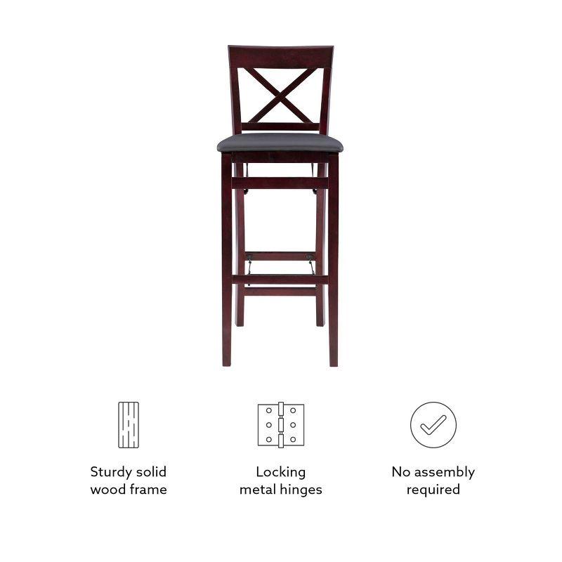 Triena X Back Faux Leather Folding Barstool Espresso - Linon: Padded Seat, Wood Legs, No Assembly Required