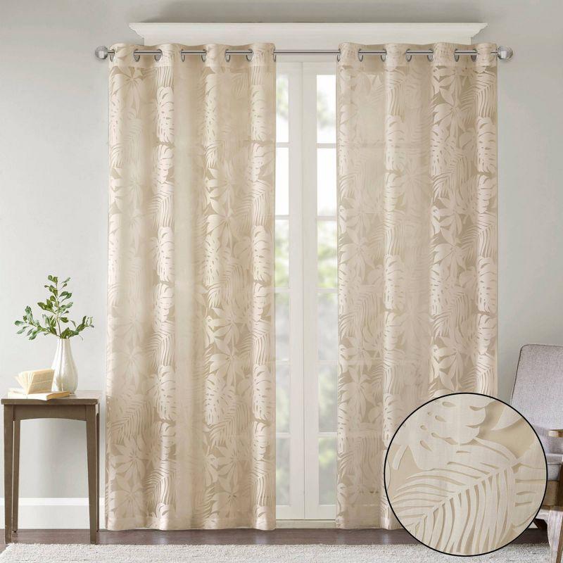 Madison Park Leilani Palm Leaf Burnout Window Sheer