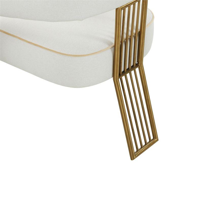 Elegant Cream Linen Upholstered Dining Armchair with Gold Metal Accents