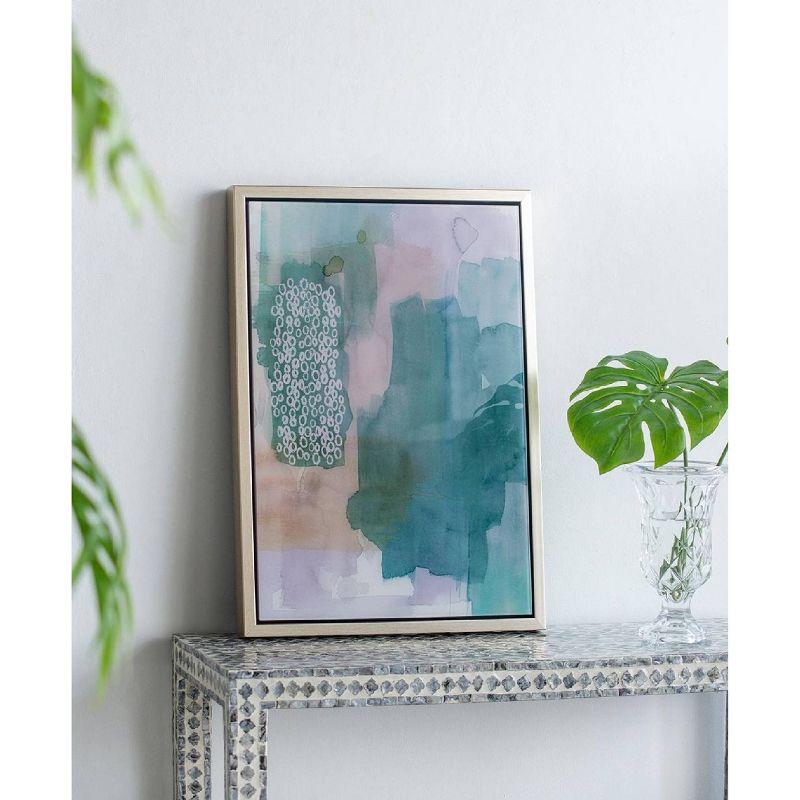 Teals Abstract Framed Printed Acrylic Wall Art - 24"H X 17.5"W X 1.5"L - Green/Beige