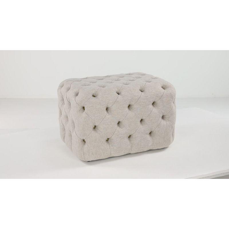 Beige Linen Tufted Elegant Footstool Ottoman - 21.75" L