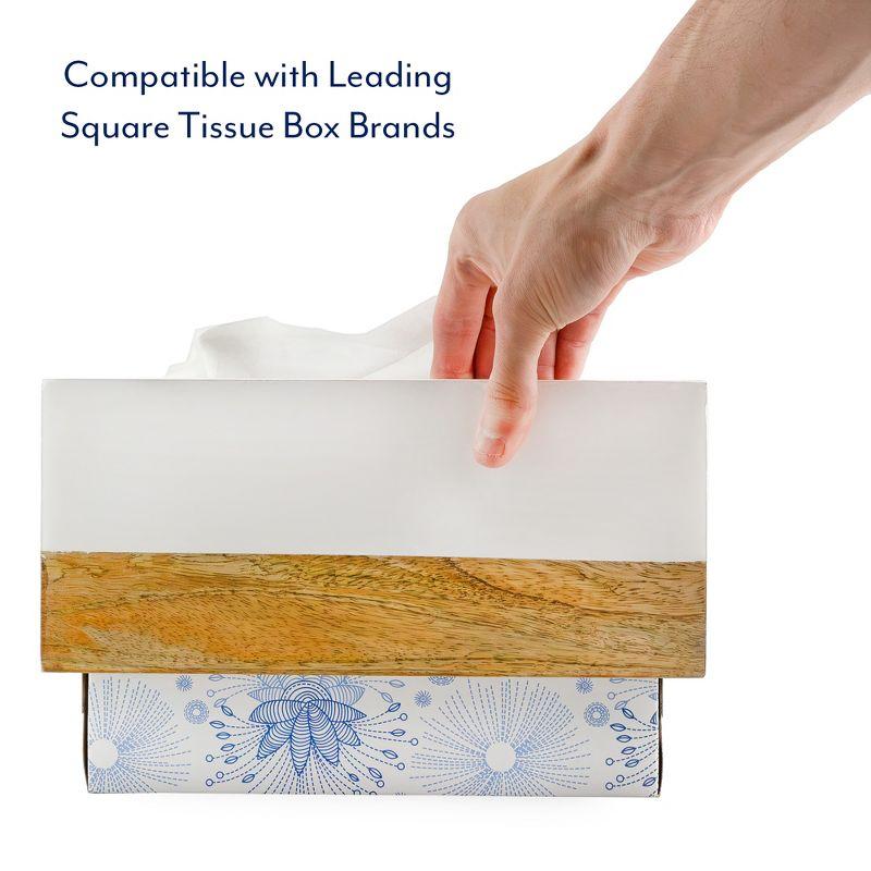 White Enamel and Mango Wood Rectangular Tissue Box Cover