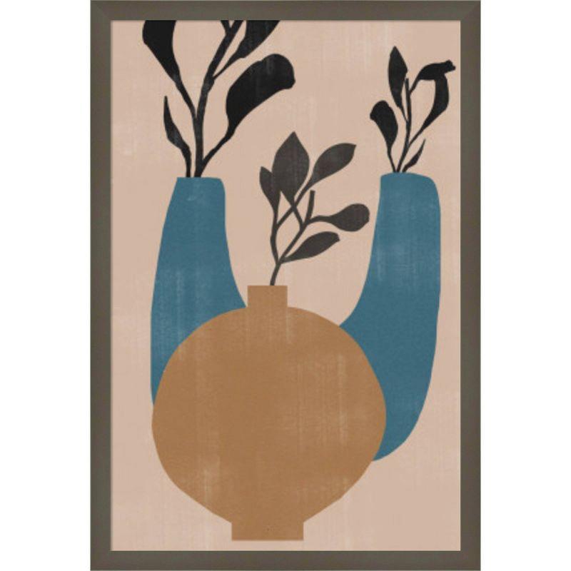 17" x 25" Beige and Blue Botanic-Inspired Wood Framed Wall Art